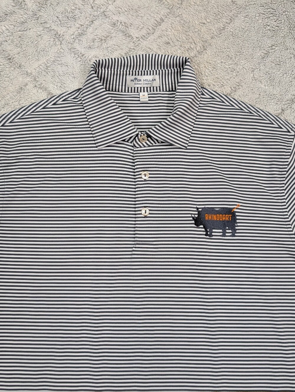Peter Millar Shirt Mens M Gray Stripe Hales Performance Jersey Polo Golf Logo - Picture 2 of 8